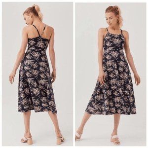 Pact NWT Women's Size XL Fit & Flare Midi Navy Freesia Tropical Cotton Dress